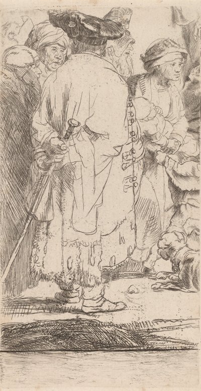 100 ギルダー プリントの杖の断片を持つ男、c. 1649年。 作： Rembrandt van Rijn