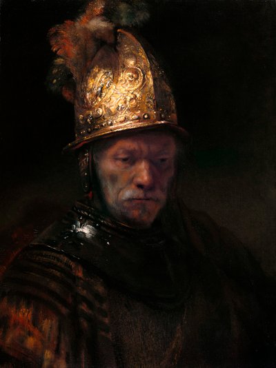 金色の兜を持つ男c。 1650 作： Rembrandt van Rijn