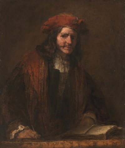 赤い帽子の男c。 1660 作： Rembrandt van Rijn
