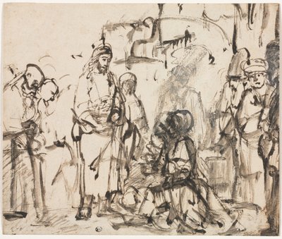 ラザロの死後のマルタとマリアとのキリストの出会い 作： Rembrandt van Rijn