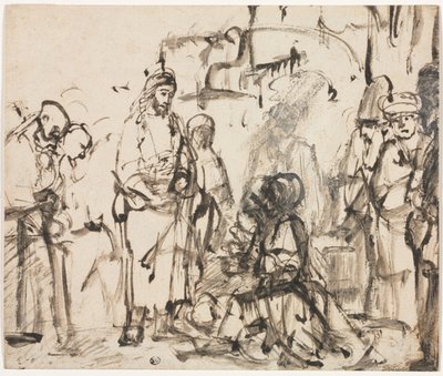 ラザロの死後のマルタとマリアとのキリストの出会い、c。 1662-65。 作： Rembrandt van Rijn