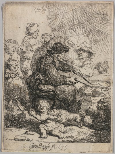 パンケーキウーマン、1635年。 作： Rembrandt van Rijn