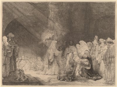 神殿でのプレゼンテーション: 横長の版画 作： Rembrandt van Rijn