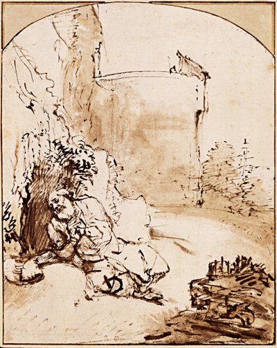 ニネベの壁の前の預言者ヨナ、1651年 作： Rembrandt van Rijn