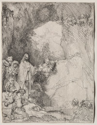 ラザロの復活：小皿、1642年。 作： Rembrandt van Rijn