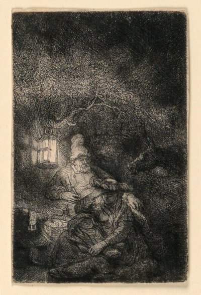エジプトへの逃避の休息: 夜の作品 作： Rembrandt van Rijn