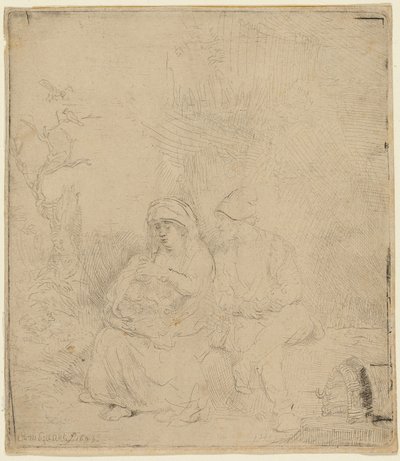 エジプトへの逃避行の休息: 軽くエッチング 作： Rembrandt van Rijn