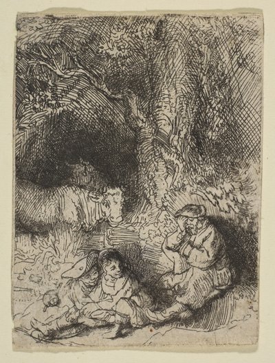 スリーピングヘルズマン、ca。 1644。 作： Rembrandt van Rijn