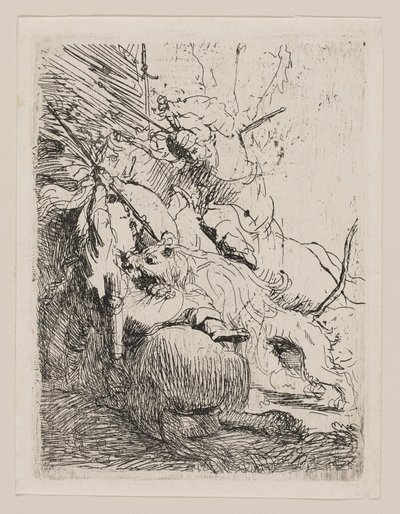 小さなライオン ハント (1 頭のライオン) 作： Rembrandt van Rijn