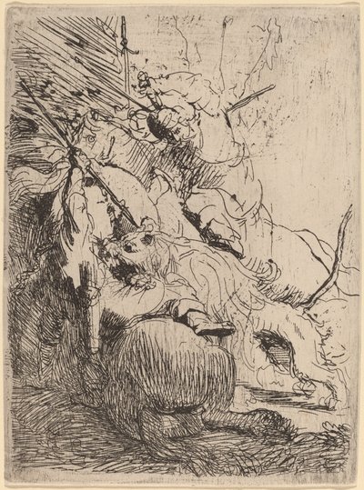 小さなライオン ハント (1 匹のライオン) 作： Rembrandt van Rijn