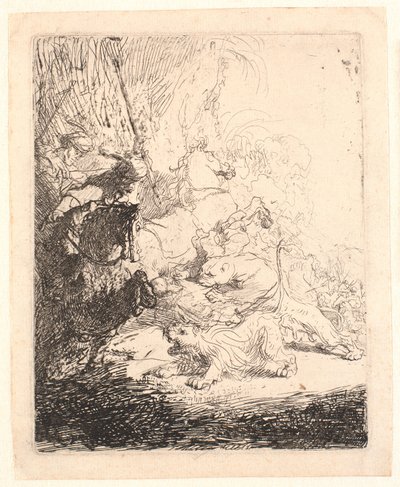 小さなライオン ハント (2 頭のライオン) 作： Rembrandt van Rijn
