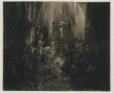 三つの十字架 二人の泥棒の間で十字架につけられたキリスト：「三つの十字架」 作： Rembrandt van Rijn