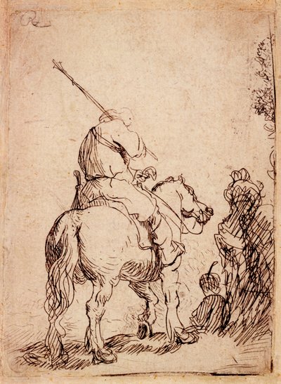 馬に乗ったターバンの兵士、1632 作： Rembrandt van Rijn