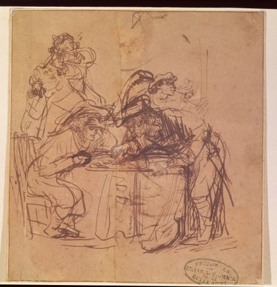 放蕩息子の悪徳（紙にペンとインク） 作： Rembrandt van Rijn