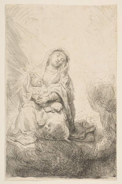 雲の中の聖母と子、1641年。 作： Rembrandt van Rijn