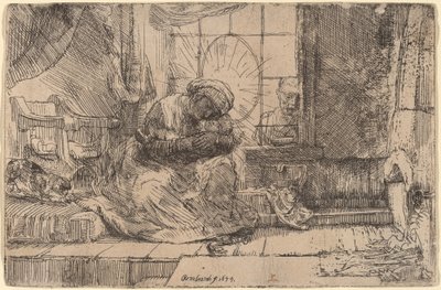 聖母子と猫と蛇 作： Rembrandt van Rijn