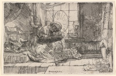 聖母子と猫と蛇 作： Rembrandt van Rijn
