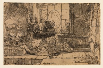 聖母子と猫と蛇 作： Rembrandt van Rijn