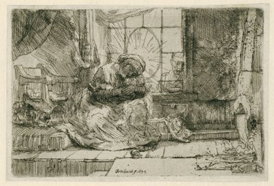 聖母子と猫と蛇 作： Rembrandt van Rijn