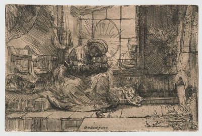 聖母子と猫と蛇 作： Rembrandt van Rijn