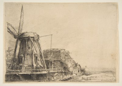 風車、1641年。 作： Rembrandt van Rijn