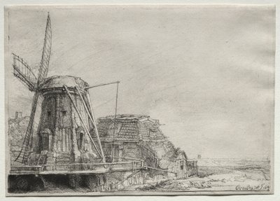 風車、1641年。 作： Rembrandt van Rijn