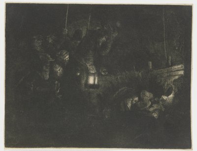 羊飼いの崇拝：夜の作品 作： Rembrandt van Rijn