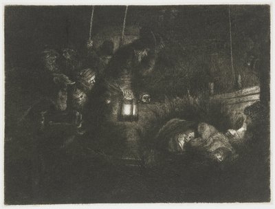 羊飼いの崇拝：夜の作品 作： Rembrandt van Rijn