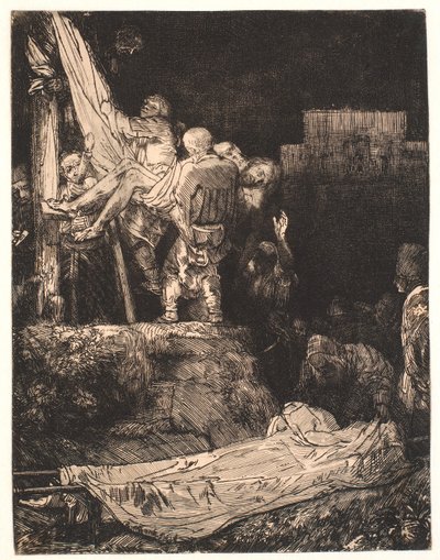十字架からの降下：たいまつによる 作： Rembrandt van Rijn