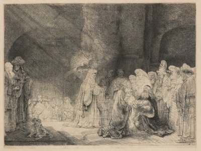 寺院でのプレゼンテーション：横長のプリント 作： Rembrandt van Rijn