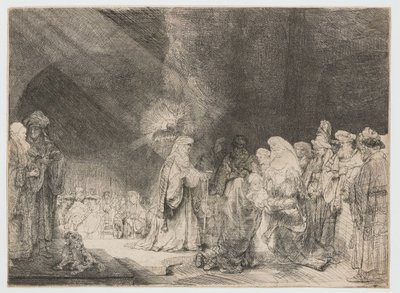 寺院でのプレゼンテーション：横長のプリント 作： Rembrandt van Rijn