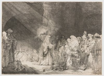 寺院でのプレゼンテーション：横長のプリント 作： Rembrandt van Rijn