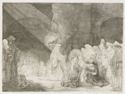 神殿での奉献：長方形の版画 作： Rembrandt van Rijn