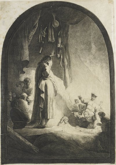 ラザロの上昇：より大きなプレート 作： Rembrandt van Rijn