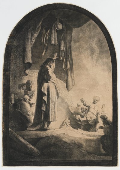 ラザロの上昇：より大きなプレート 作： Rembrandt van Rijn