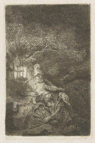 エジプトへのフライトの残り：夜の作品 作： Rembrandt van Rijn