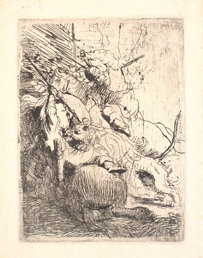 小さなライオン狩り（ライオン1頭付き） 作： Rembrandt van Rijn