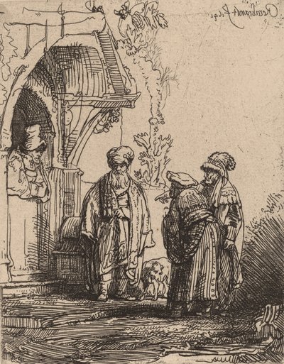 東洋の 3 人の人物、ヤコブとラバン、1641 年。 作： Rembrandt van Rijn