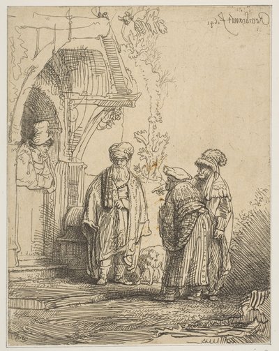 3人の東洋の人物、ジェイコブとラバン、1641年。 作： Rembrandt van Rijn