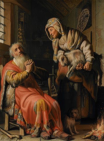 トビットはアンナを非難します。 1626年 作： Rembrandt van Rijn