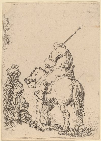 馬に乗ったターバンを巻いた兵士 作： Rembrandt van Rijn