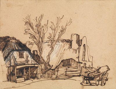 2 つのコテージ、カリフォルニア州。 1636年。 作： Rembrandt van Rijn