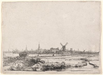 北西からのアムステルダムの眺め 作： Rembrandt van Rijn