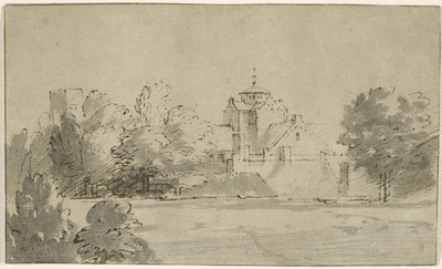 南からのユトレヒトのマリアケルクの眺め、1652年頃（ペンとインク、紙にウォッシュ） 作： Rembrandt van Rijn