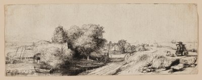 牛乳屋とコテージのあるディーメルダイクの眺め 作： Rembrandt van Rijn