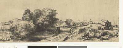 牛乳屋とコテージのあるディーメルダイクの眺め 作： Rembrandt van Rijn