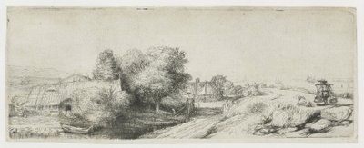 ディーマールダイクを望む風景――牛乳配達人とコテージ 作： Rembrandt van Rijn