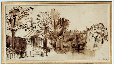 アメルスフォールトのシンゲル運河の眺め。ハーメンツ・レンブラント（1606-1669）のドローイング 作： Rembrandt van Rijn