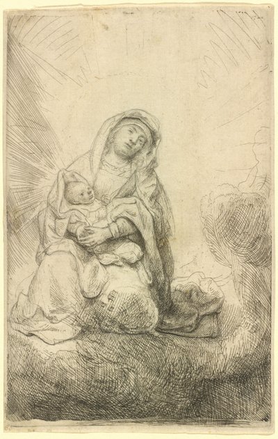 雲の中にいる聖母と幼子 作： Rembrandt van Rijn