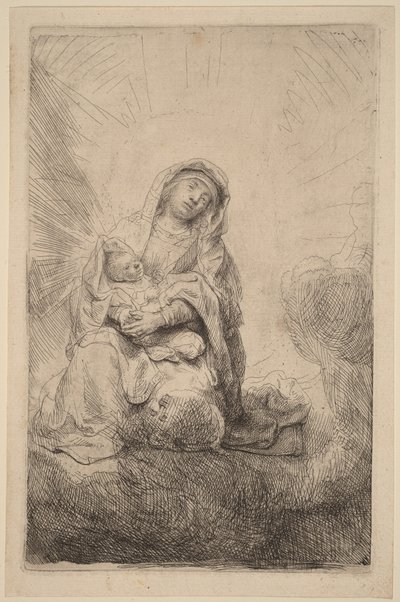 雲の中にいる聖母と幼子 作： Rembrandt van Rijn